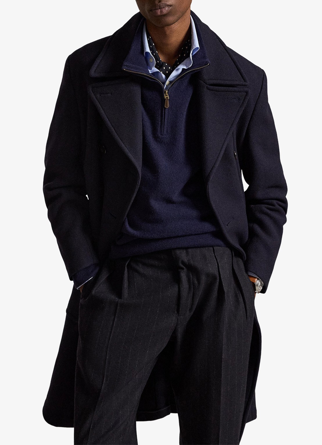 Ralph Lauren Fijngebreide pullover van wol met halve rits - voorkant 2 hunter navy / donkerblauw