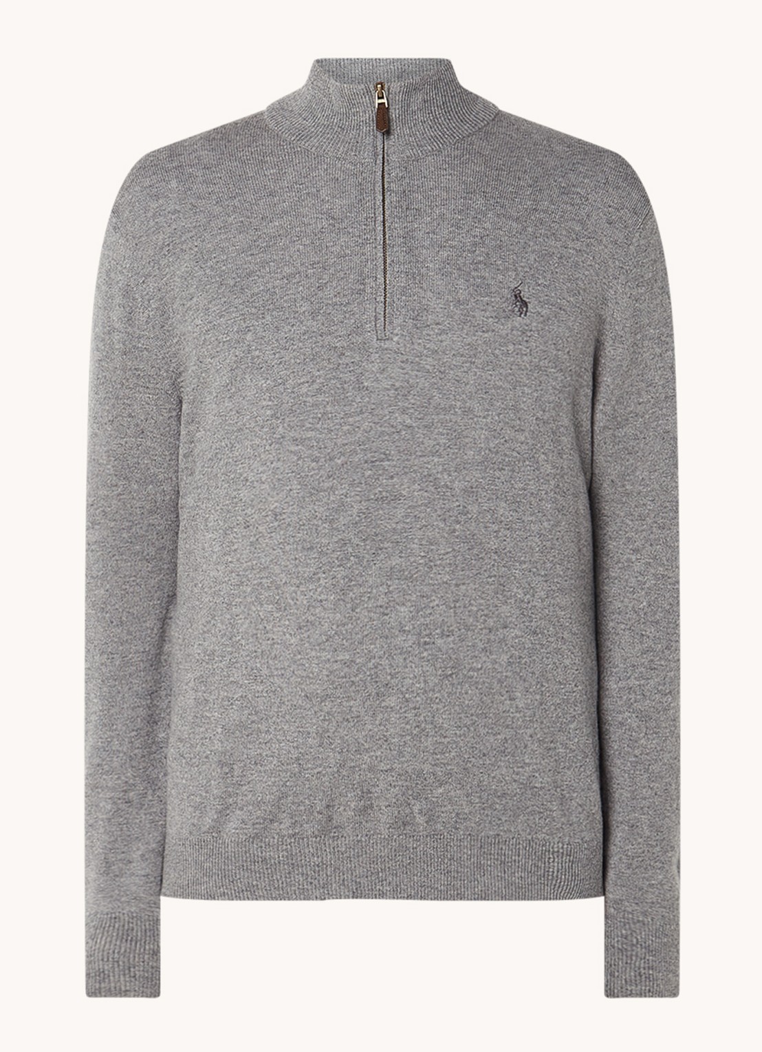 Ralph Lauren Fijngebreide pullover van wol met halve rits - voorkant 2 fawn grey heather