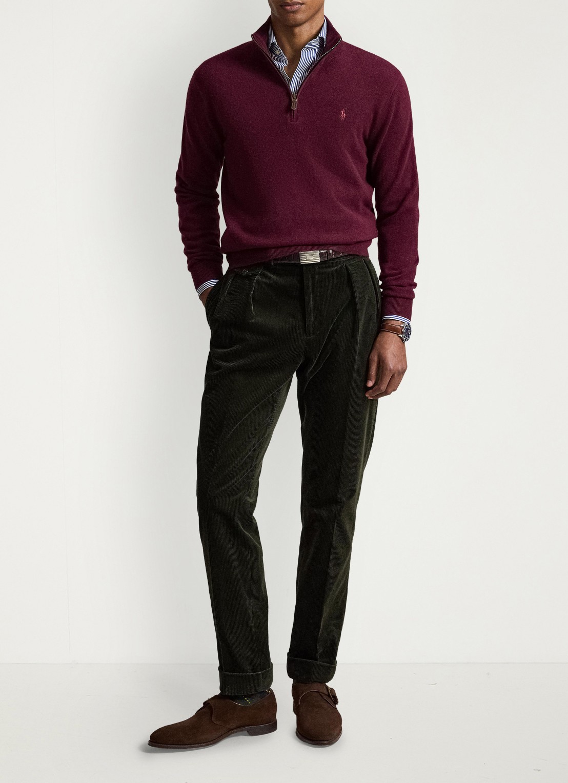 Ralph Lauren Fijngebreide pullover van wol met halve rits - detail 4 aged wine heather / wijnrood