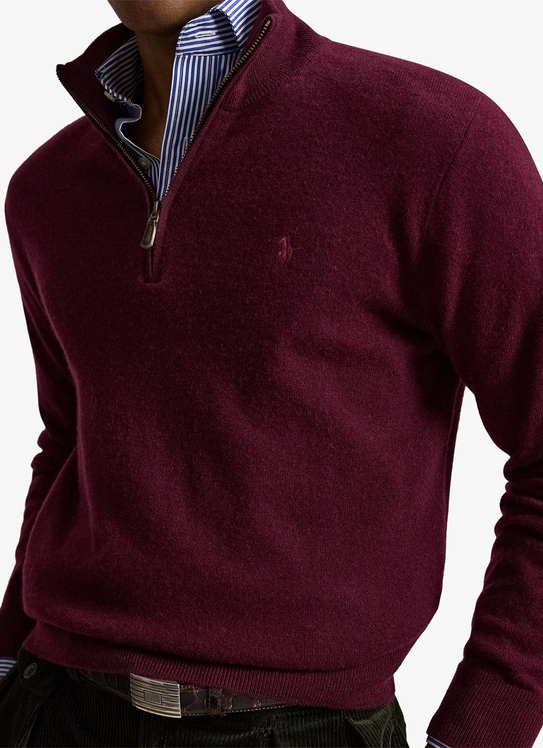 Ralph Lauren Fijngebreide pullover van wol met halve rits - detail 5 aged wine heather / wijnrood