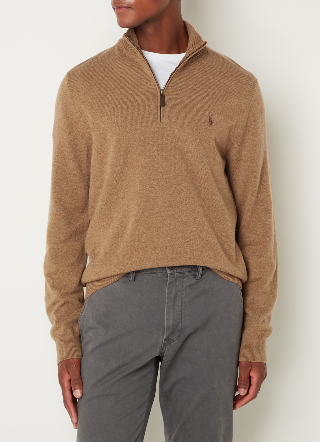 Ralph Lauren Fijngebreide pullover van wol met halve rits - detail 4 latte brown heather