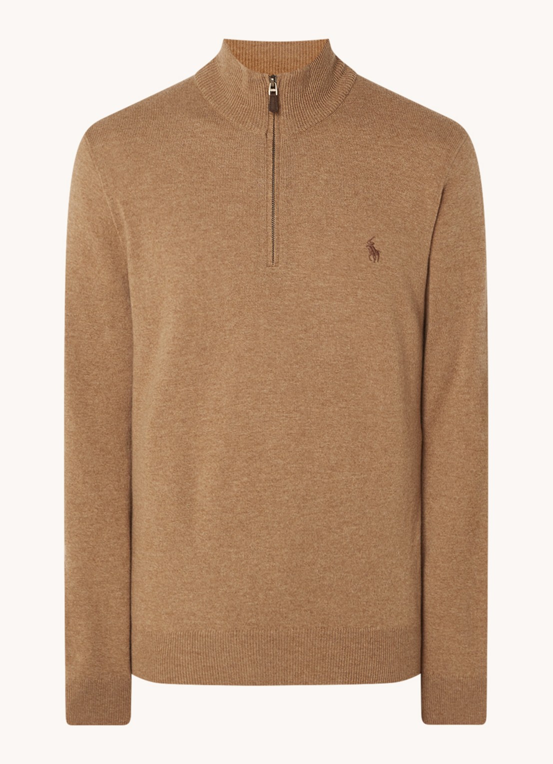 Ralph Lauren Fijngebreide pullover van wol met halve rits - voorkant 2 latte brown heather