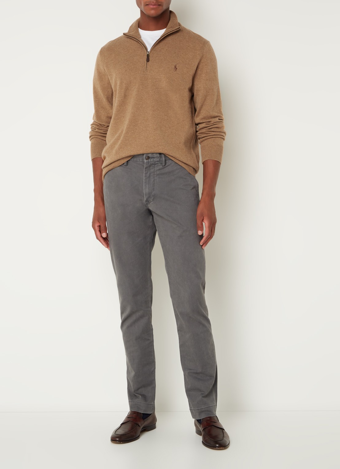 Ralph Lauren Fijngebreide pullover van wol met halve rits - voorkant 3 latte brown heather