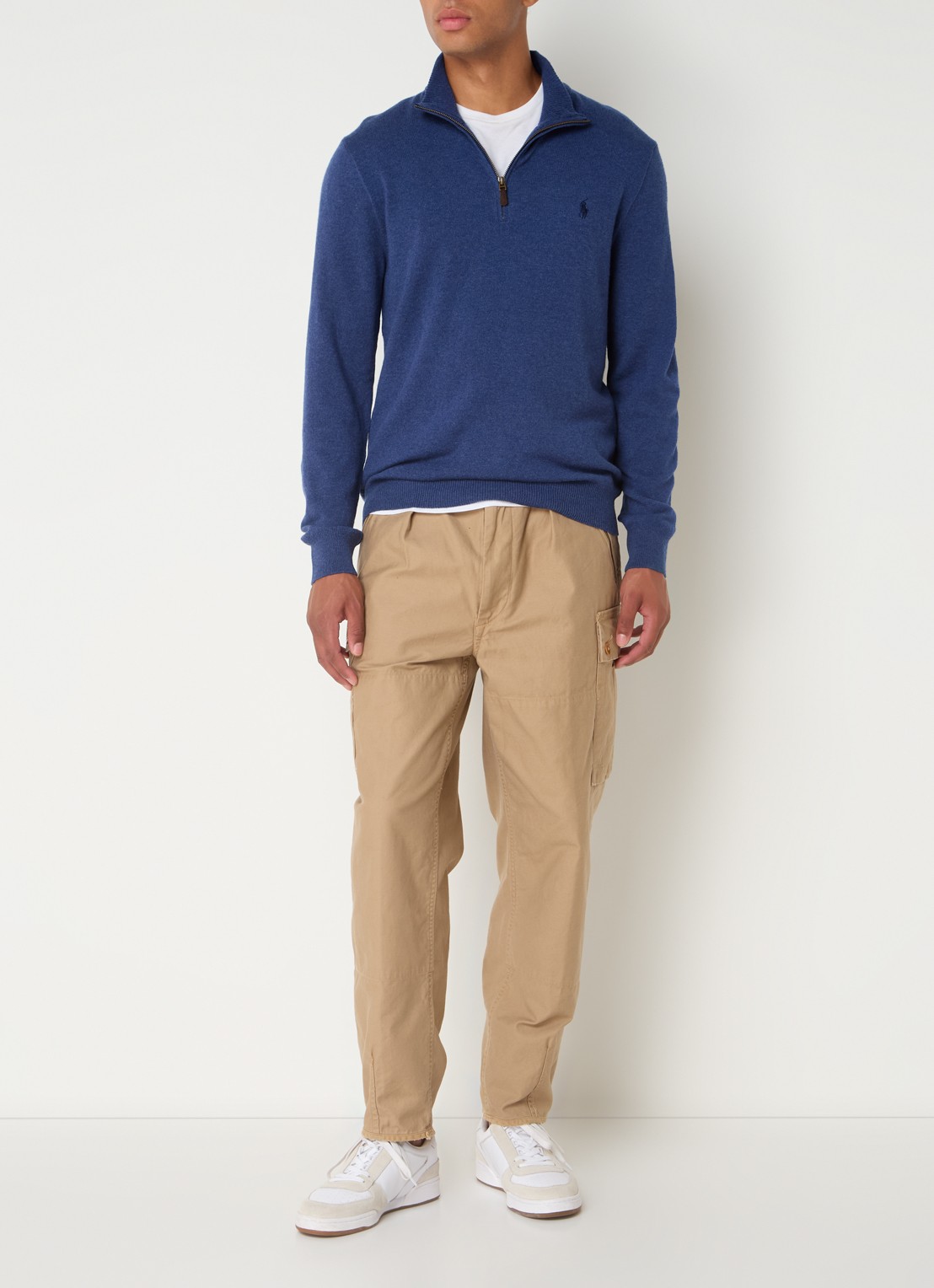 Ralph Lauren Fijngebreide pullover van wol met halve rits - voorkant 3 indigo