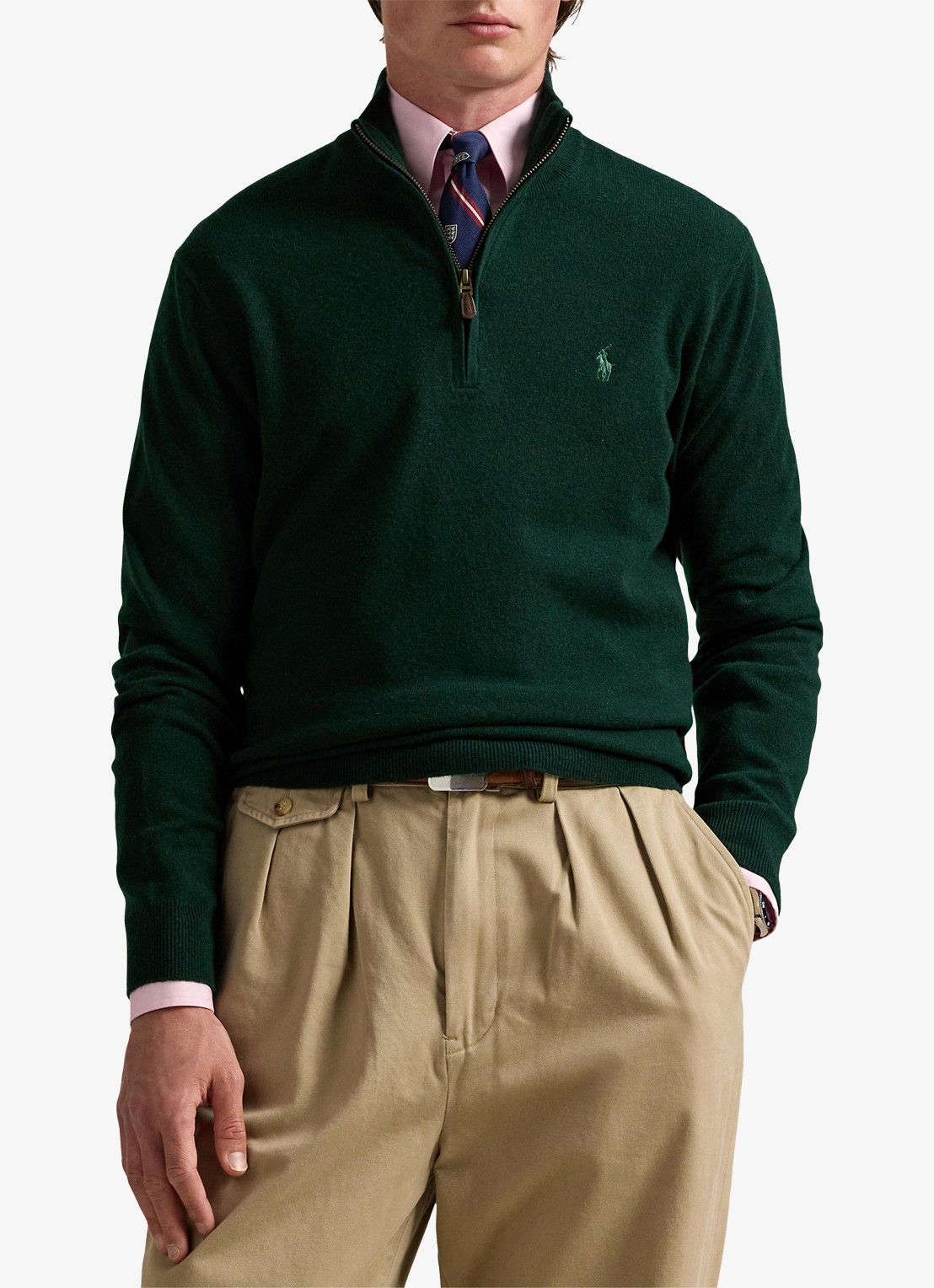 Ralph Lauren Fijngebreide pullover van wol met halve rits - detail 3 moss agate / donkergroen