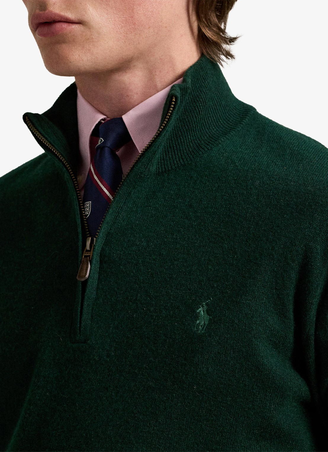 Ralph Lauren Fijngebreide pullover van wol met halve rits - detail 4 moss agate / donkergroen