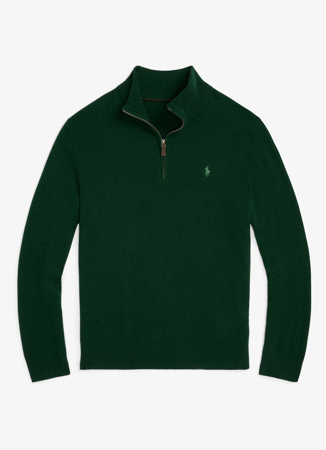 Ralph Lauren Fijngebreide pullover van wol met halve rits - voorkant moss agate / donkergroen