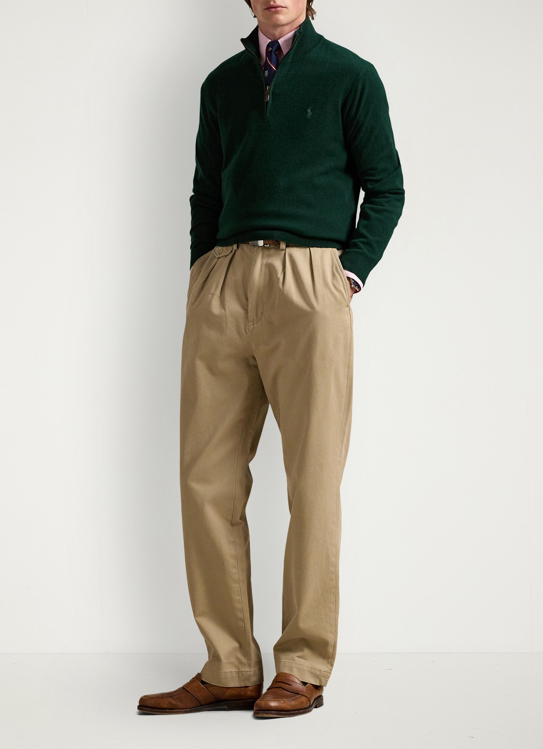 Ralph Lauren Fijngebreide pullover van wol met halve rits - voorkant 2 moss agate / donkergroen