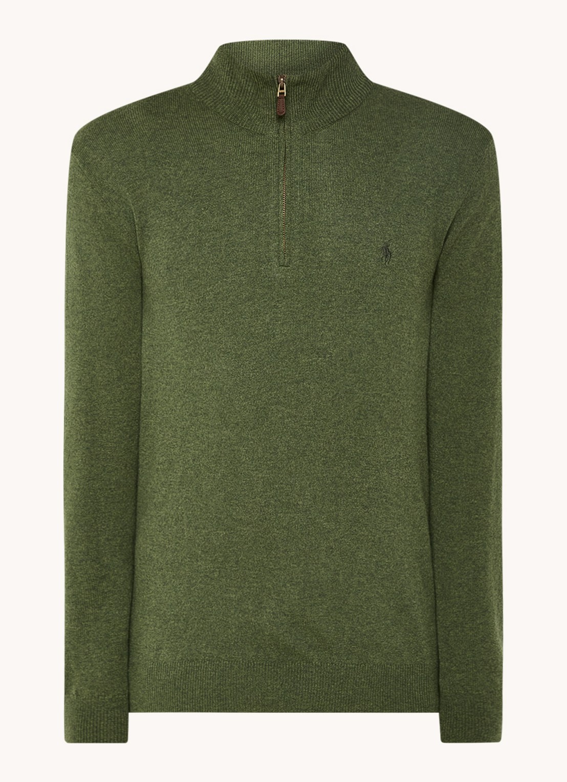 Ralph Lauren Fijngebreide pullover van wol met halve rits - voorkant 4 bronsgroen