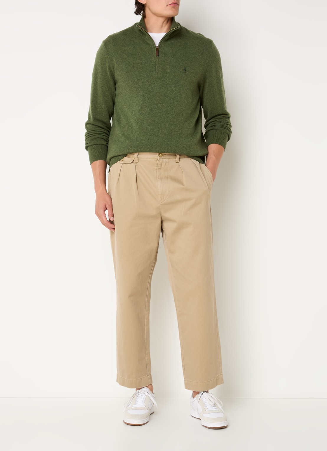Ralph Lauren Fijngebreide pullover van wol met halve rits - voorkant 5 bronsgroen