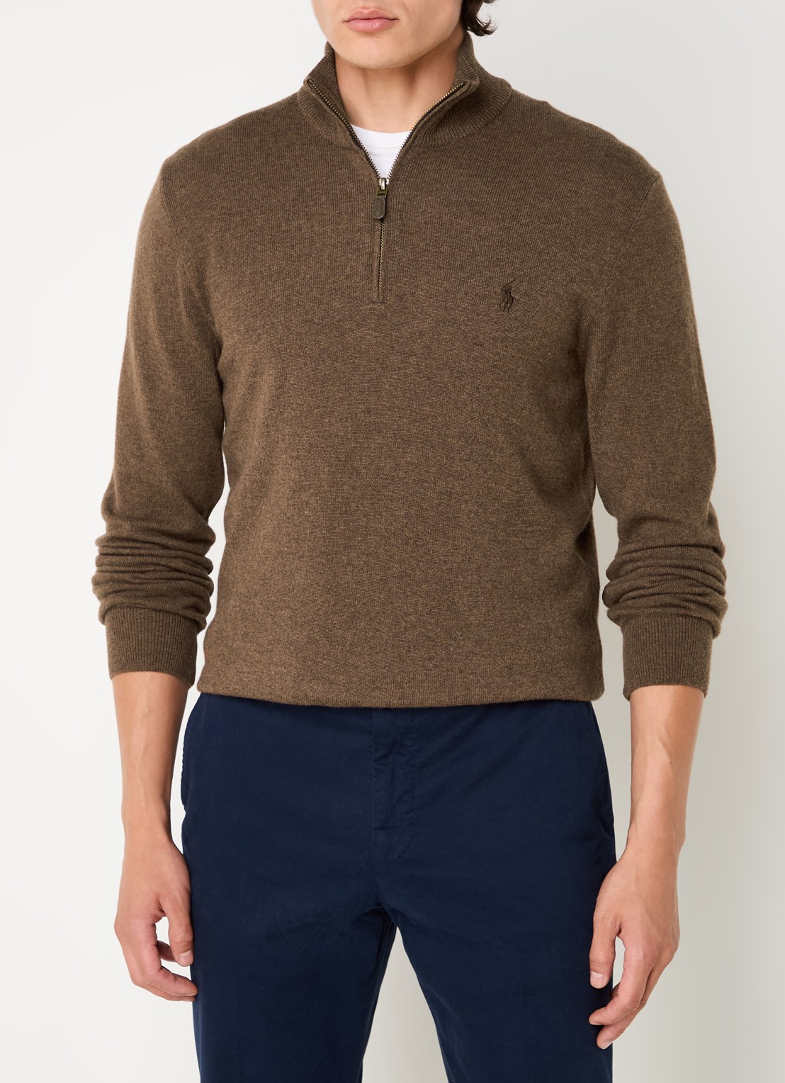 Ralph Lauren Fijngebreide pullover van wol met halve rits - detail 4 hazelnootbruin