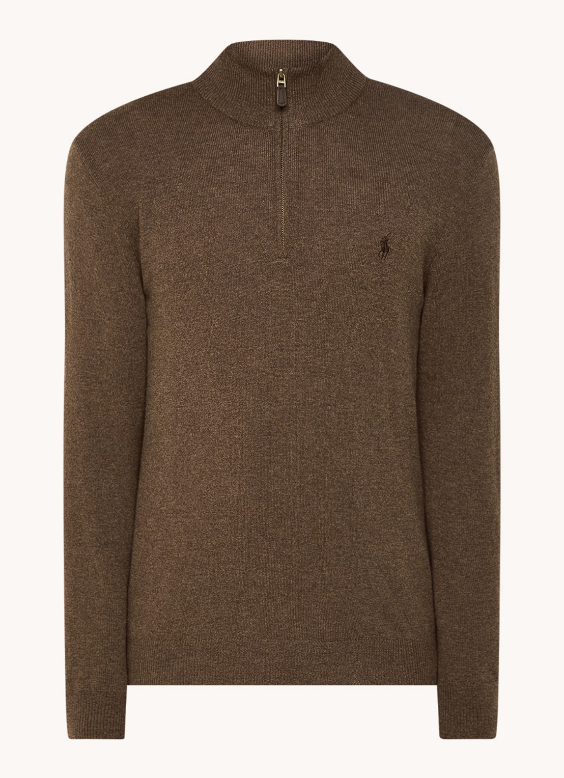 Ralph Lauren Fijngebreide pullover van wol met halve rits - voorkant 2 hazelnootbruin