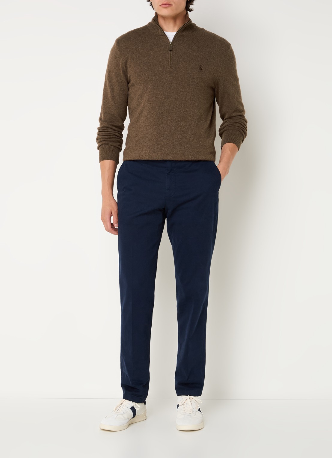 Ralph Lauren Fijngebreide pullover van wol met halve rits - voorkant 3 hazelnootbruin