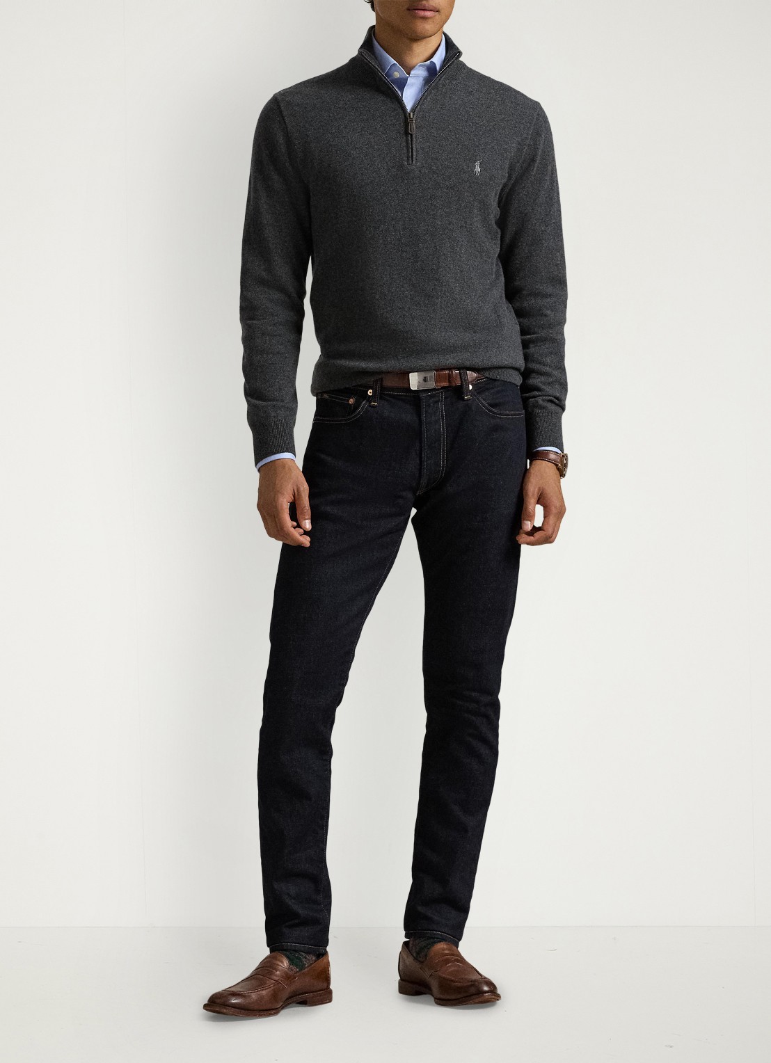 Ralph Lauren Fijngebreide pullover van wol met halve rits - detail 3 dark charcoal heather / donkergrijs