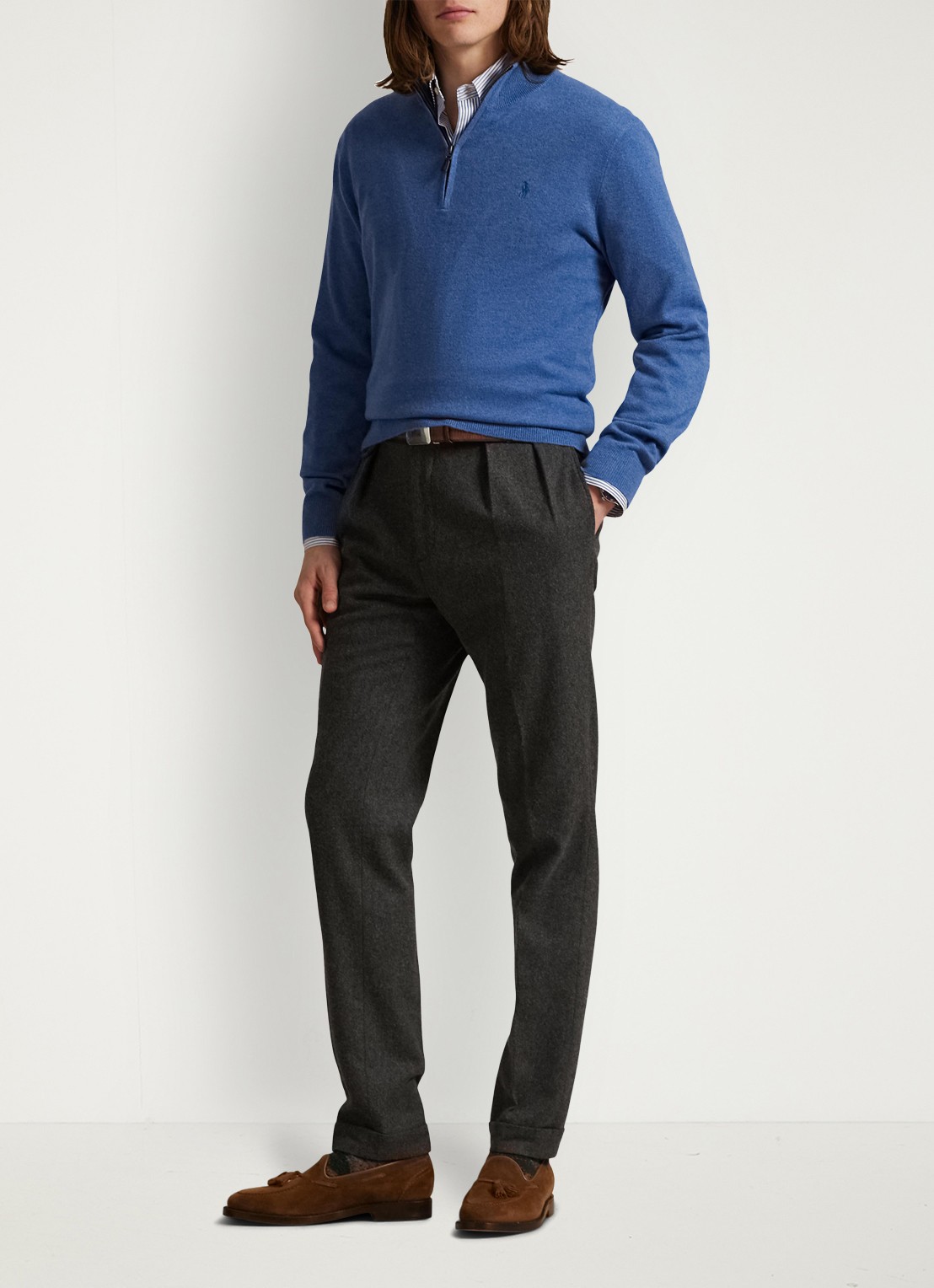Ralph Lauren Fijngebreide pullover van wol met halve rits - voorkant 5 tide pool blue hthr / blauw