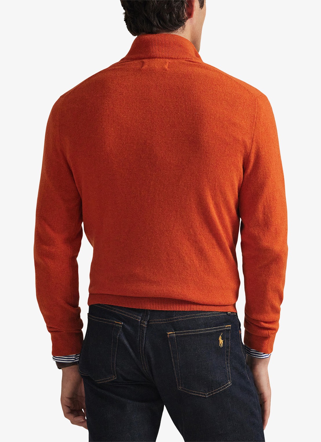 Ralph Lauren Fijngebreide pullover van wol met halve rits - achterkant 6 dark jaffa orange htr / oranje