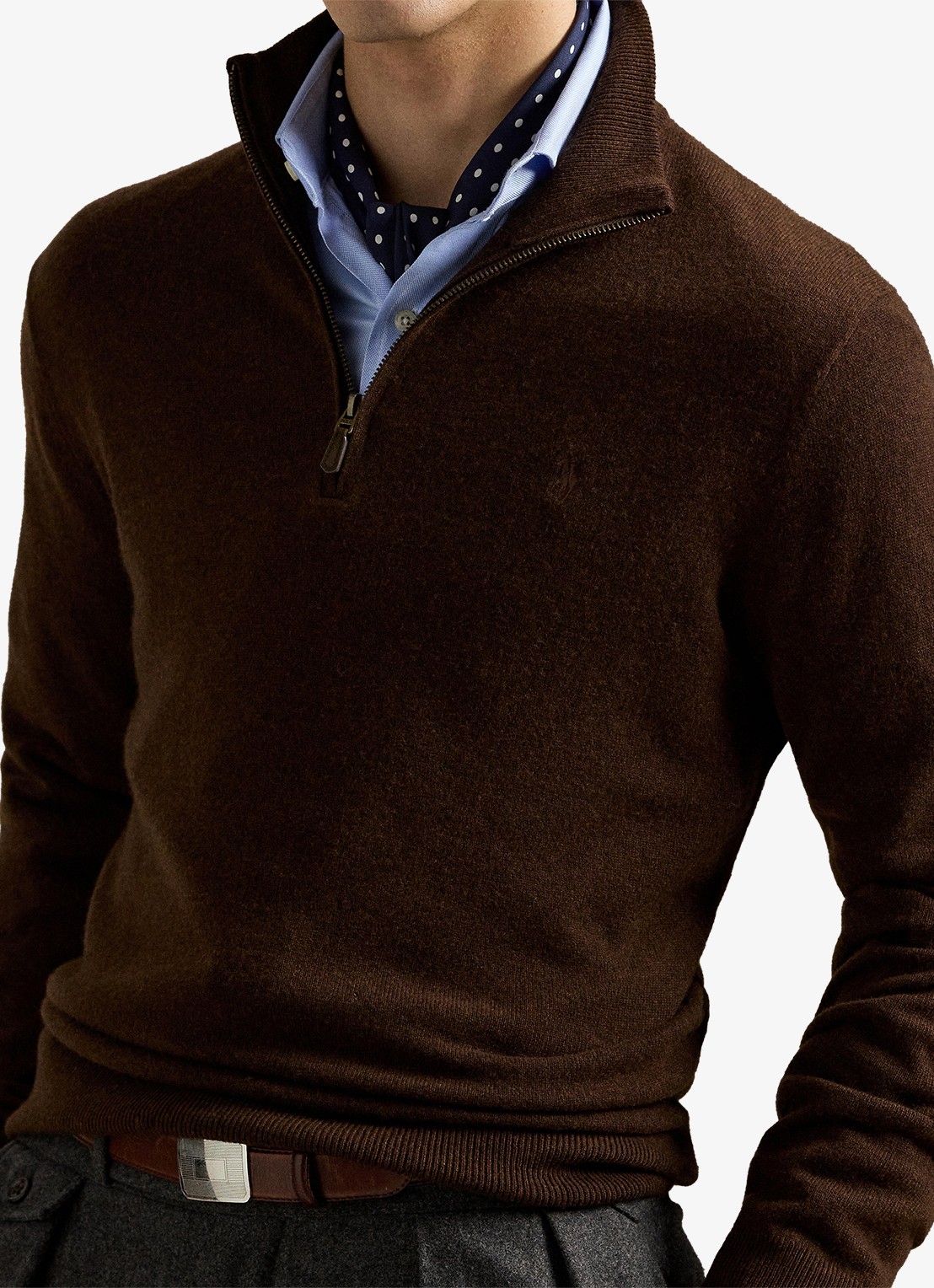 Ralph Lauren Fijngebreide pullover van wol met halve rits - detail 2 cacao brown heather / brown