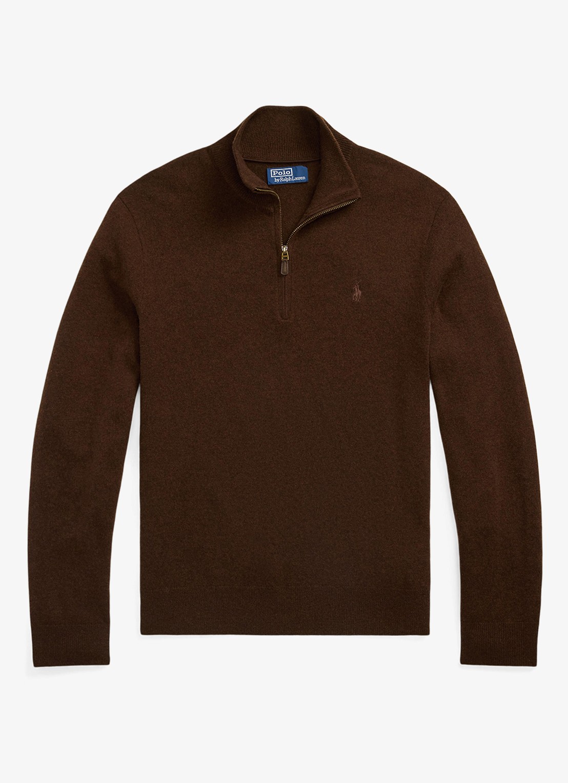 Ralph Lauren Fijngebreide pullover van wol met halve rits - voorkant 4 cacao brown heather / brown