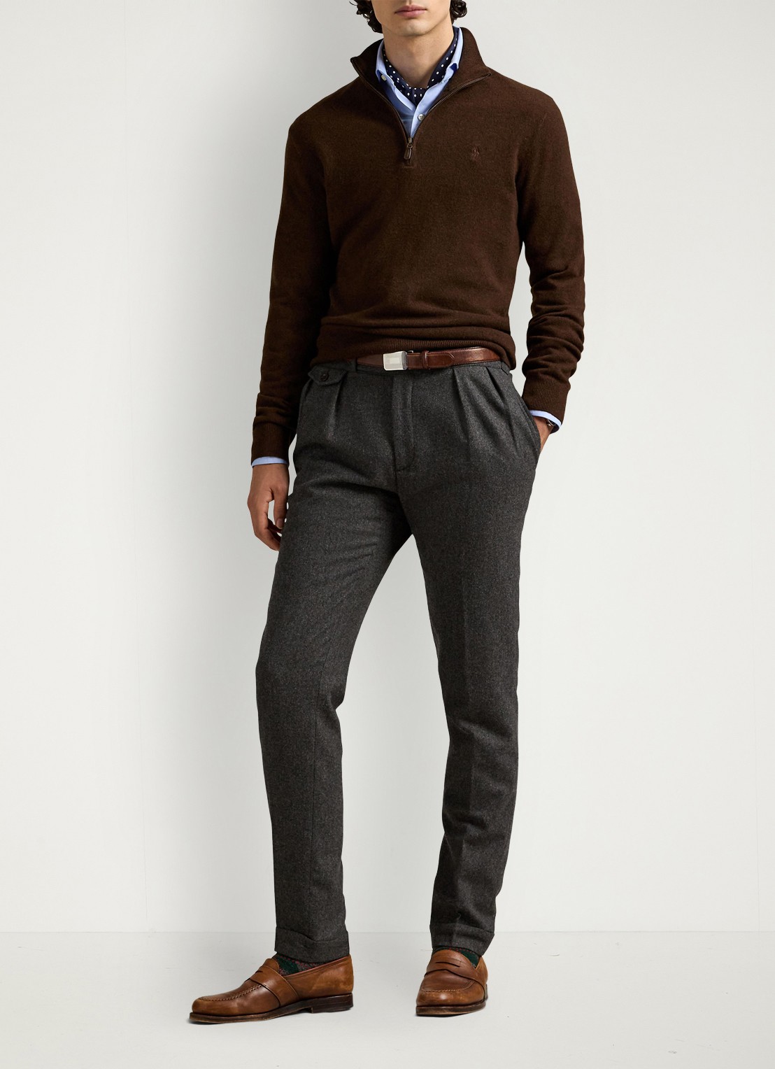 Ralph Lauren Fijngebreide pullover van wol met halve rits - voorkant 5 cacao brown heather / brown
