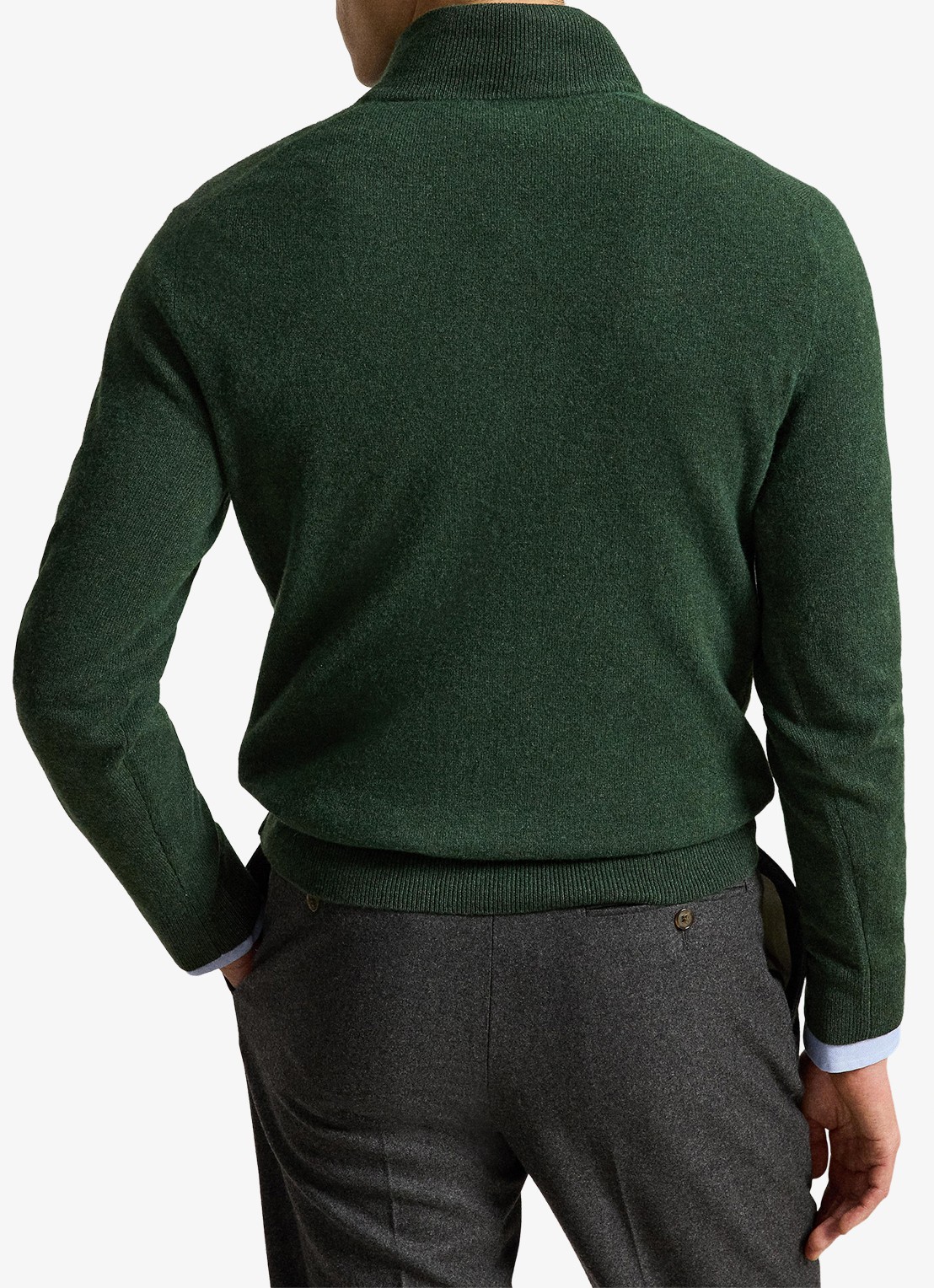 Ralph Lauren Fijngebreide pullover van wol met halve rits - achterkant 3 lodgepole pine heather / groen