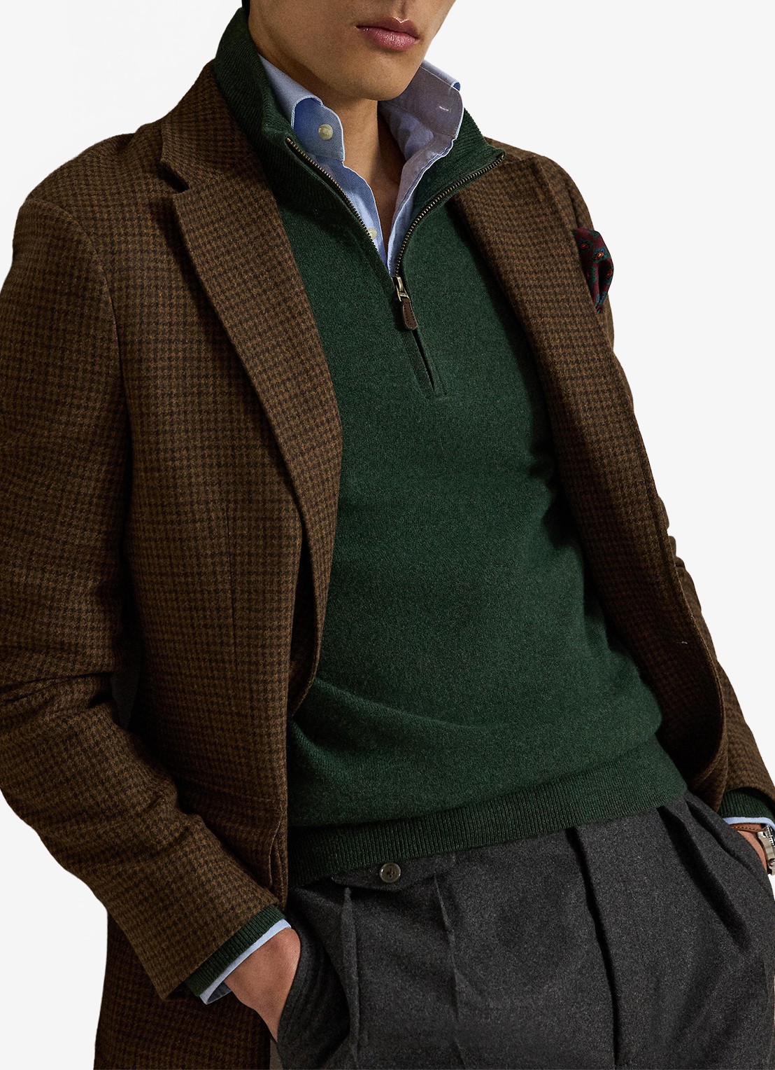 Ralph Lauren Fijngebreide pullover van wol met halve rits - detail 5 lodgepole pine heather / groen