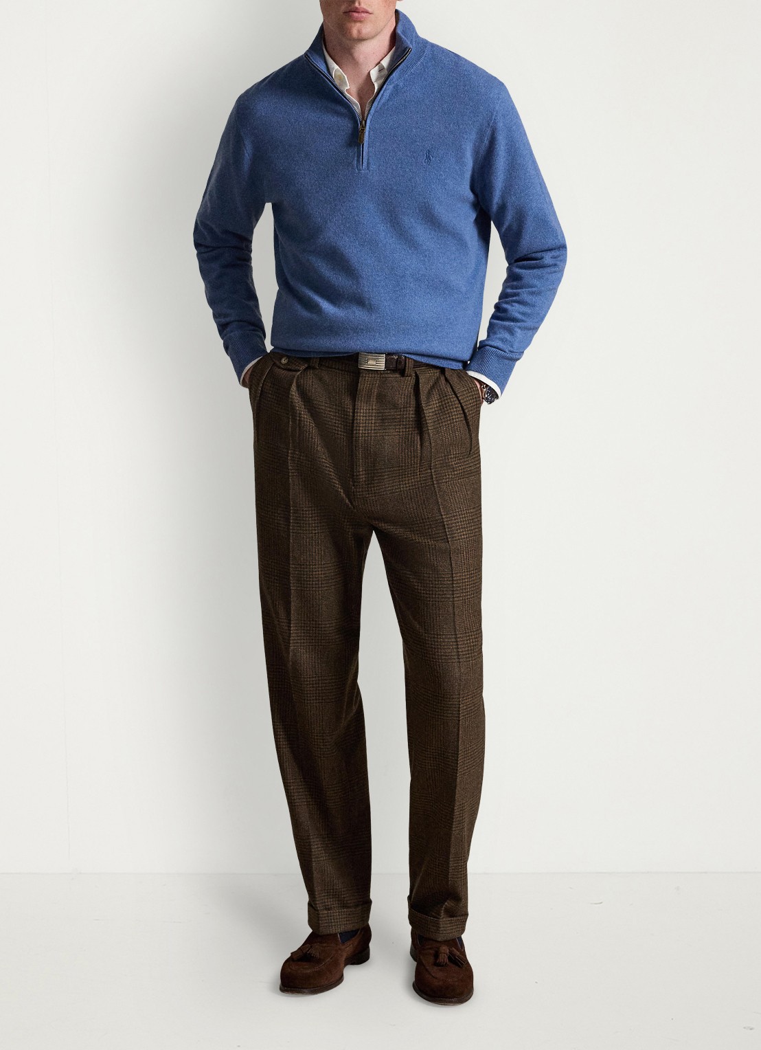 Ralph Lauren Fijngebreide pullover van wol met halve rits - detail 4 blue borage heather / blauw