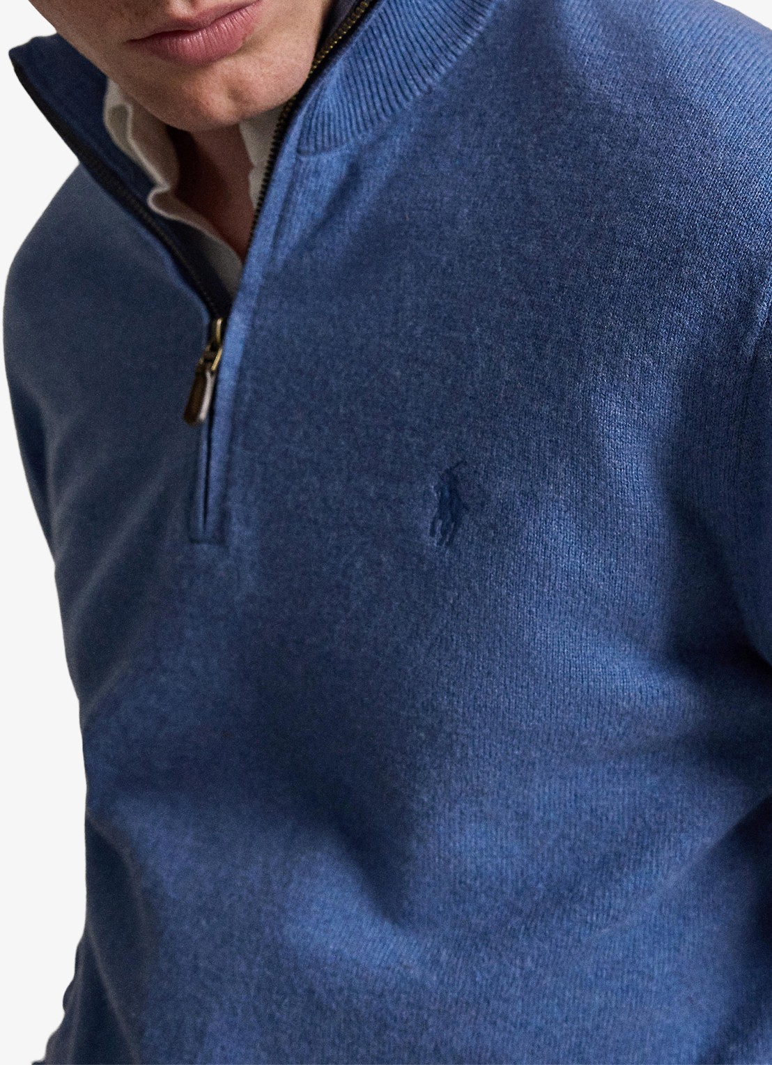 Ralph Lauren Fijngebreide pullover van wol met halve rits - detail 5 blue borage heather / blauw