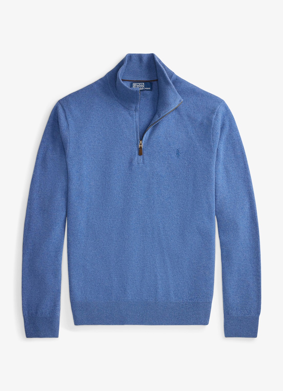 Ralph Lauren Fijngebreide pullover van wol met halve rits - voorkant blue borage heather / blauw