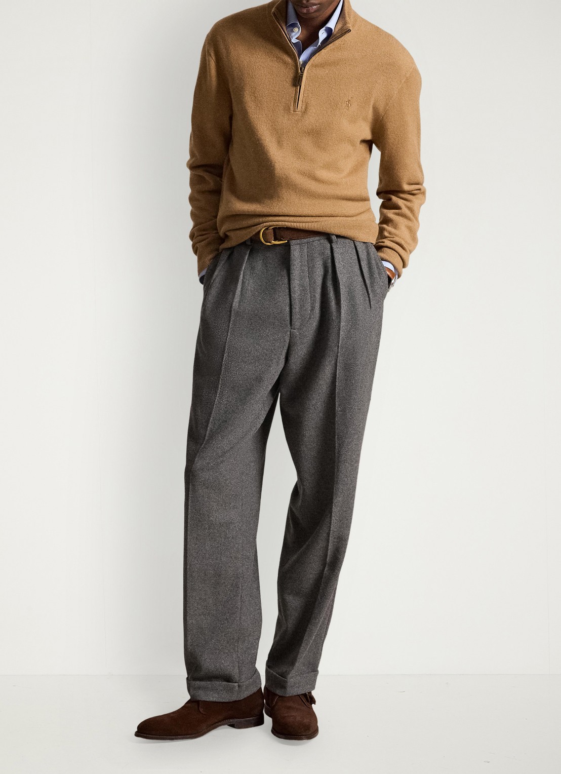 Ralph Lauren Fijngebreide pullover van wol met halve rits - detail 4 crouton tan heather / beige