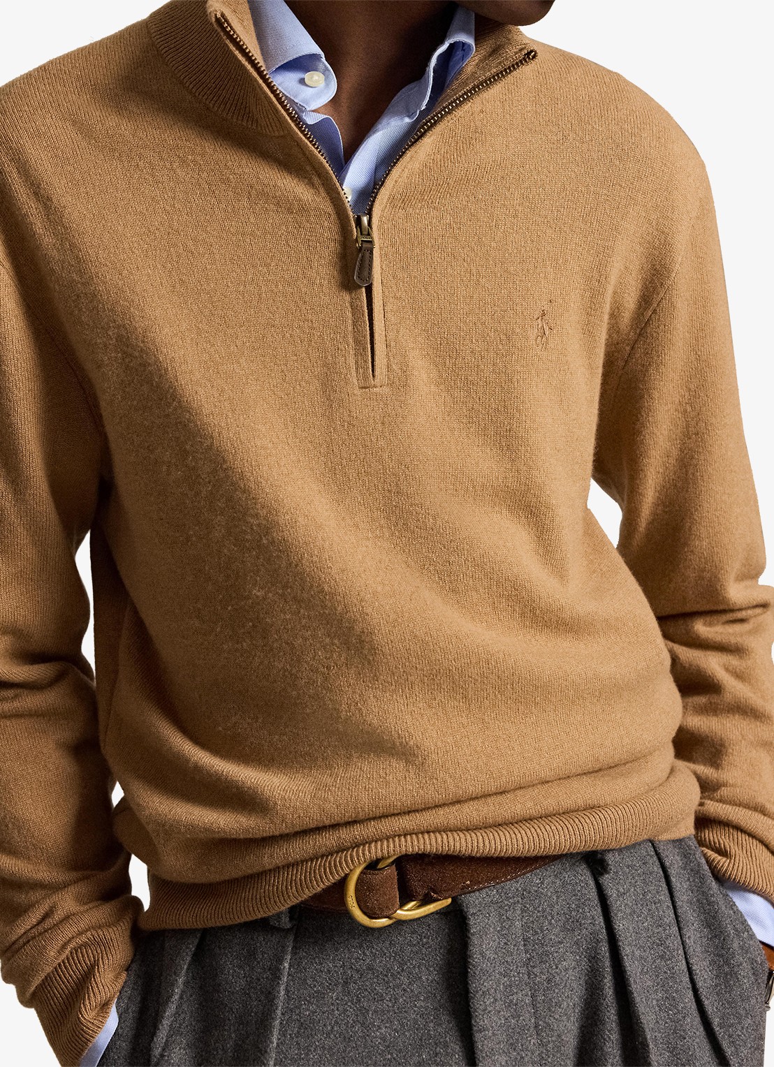 Ralph Lauren Fijngebreide pullover van wol met halve rits - detail 5 crouton tan heather / beige