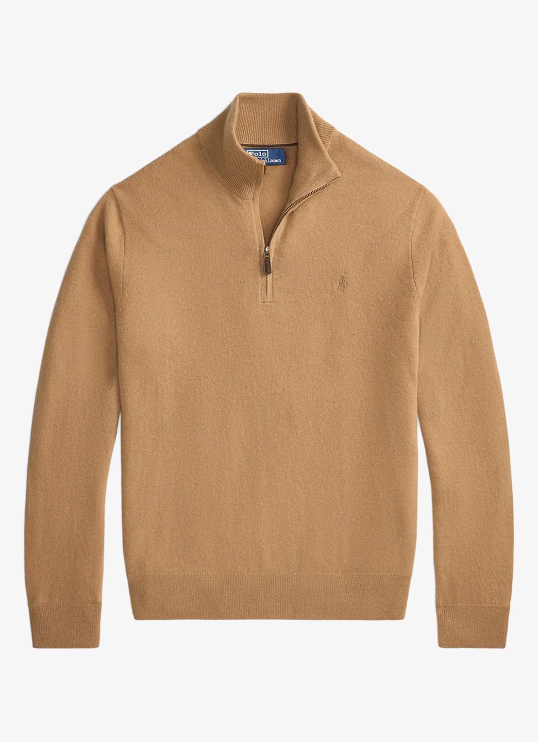 Ralph Lauren Fijngebreide pullover van wol met halve rits - voorkant crouton tan heather / beige