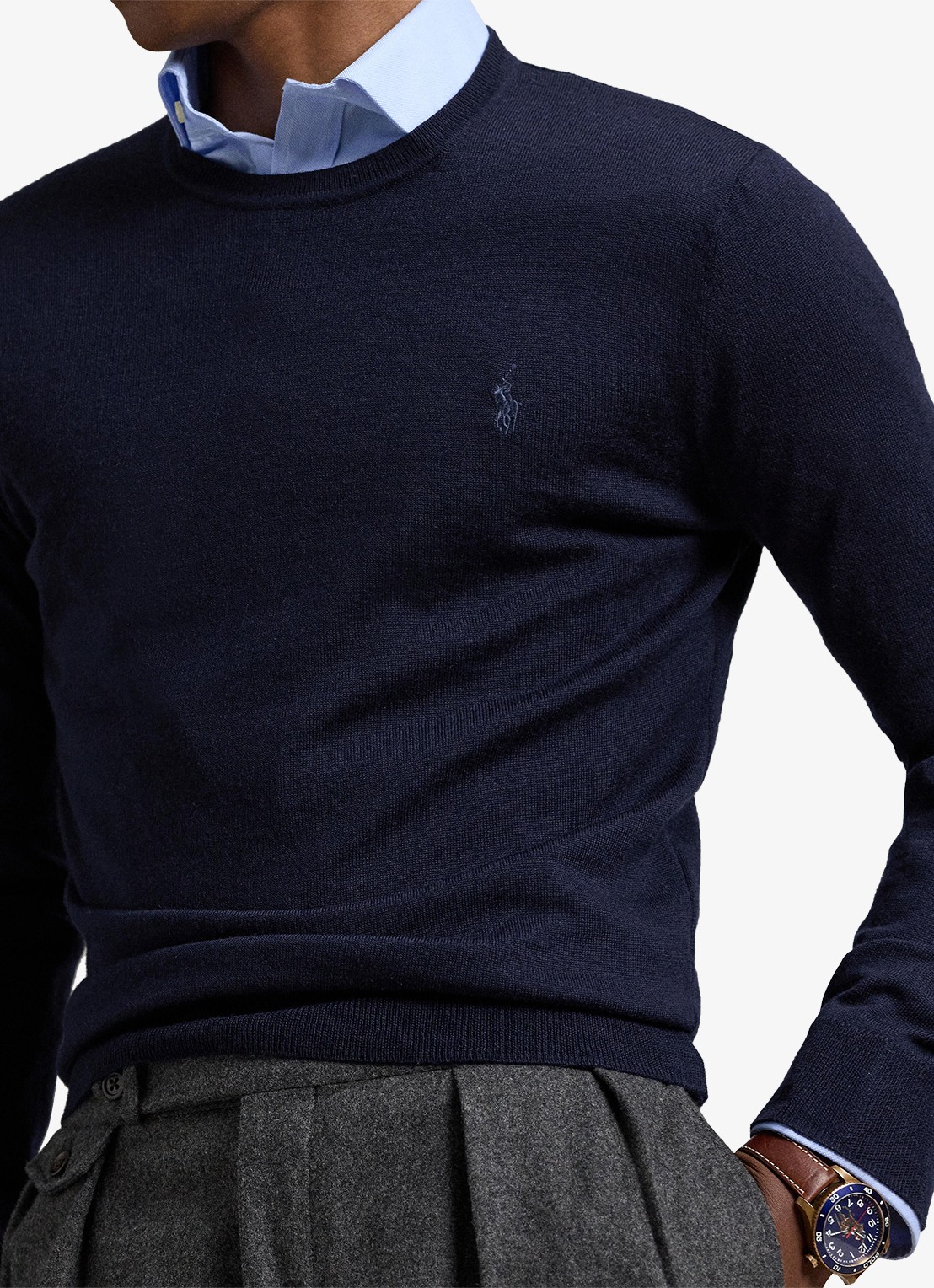 Ralph Lauren Fijngebreide pullover van wol met logo - detail 3 donkerblauw
