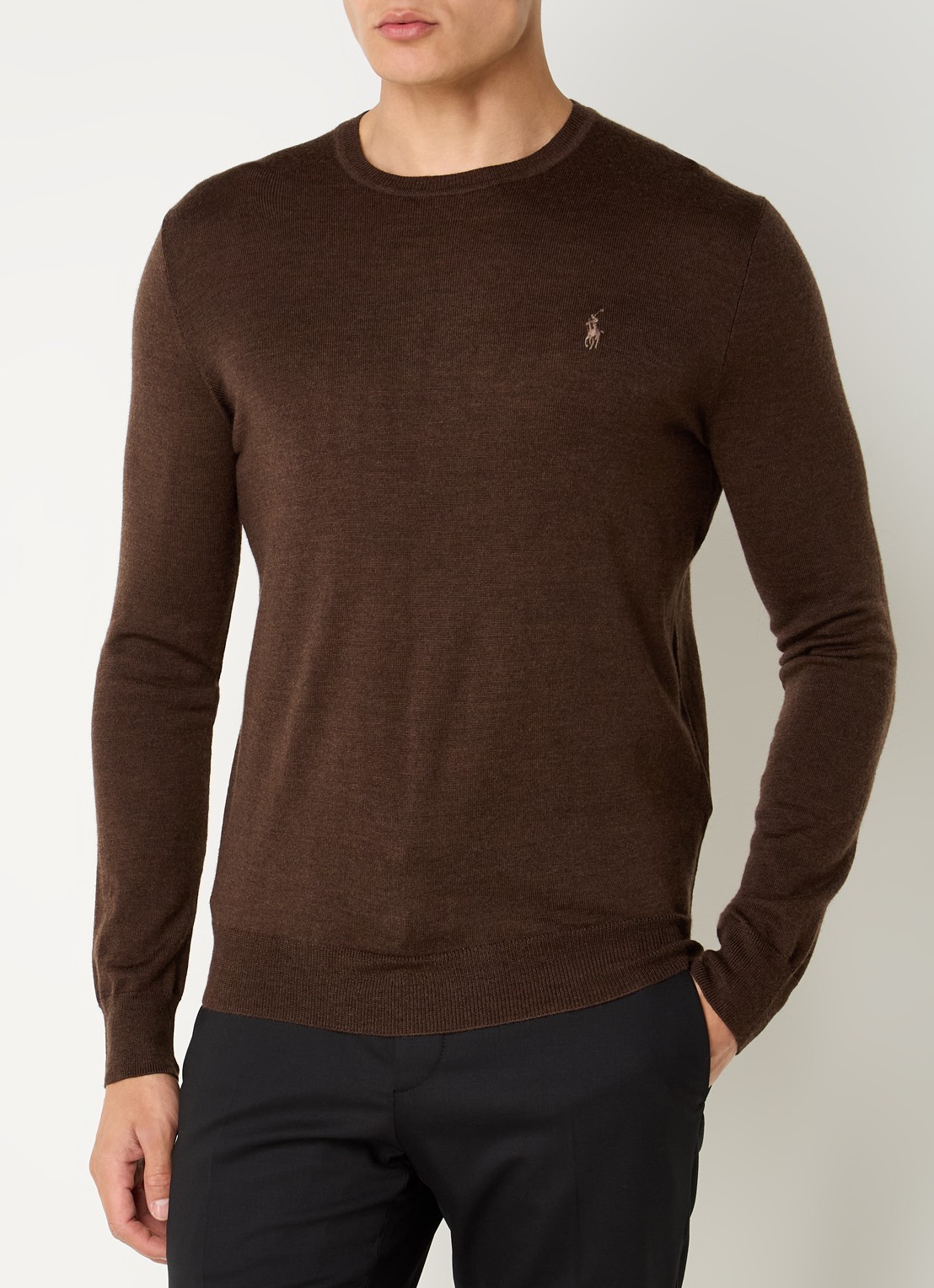 Ralph Lauren Fijngebreide pullover van wol met logo - detail chocoladebruin