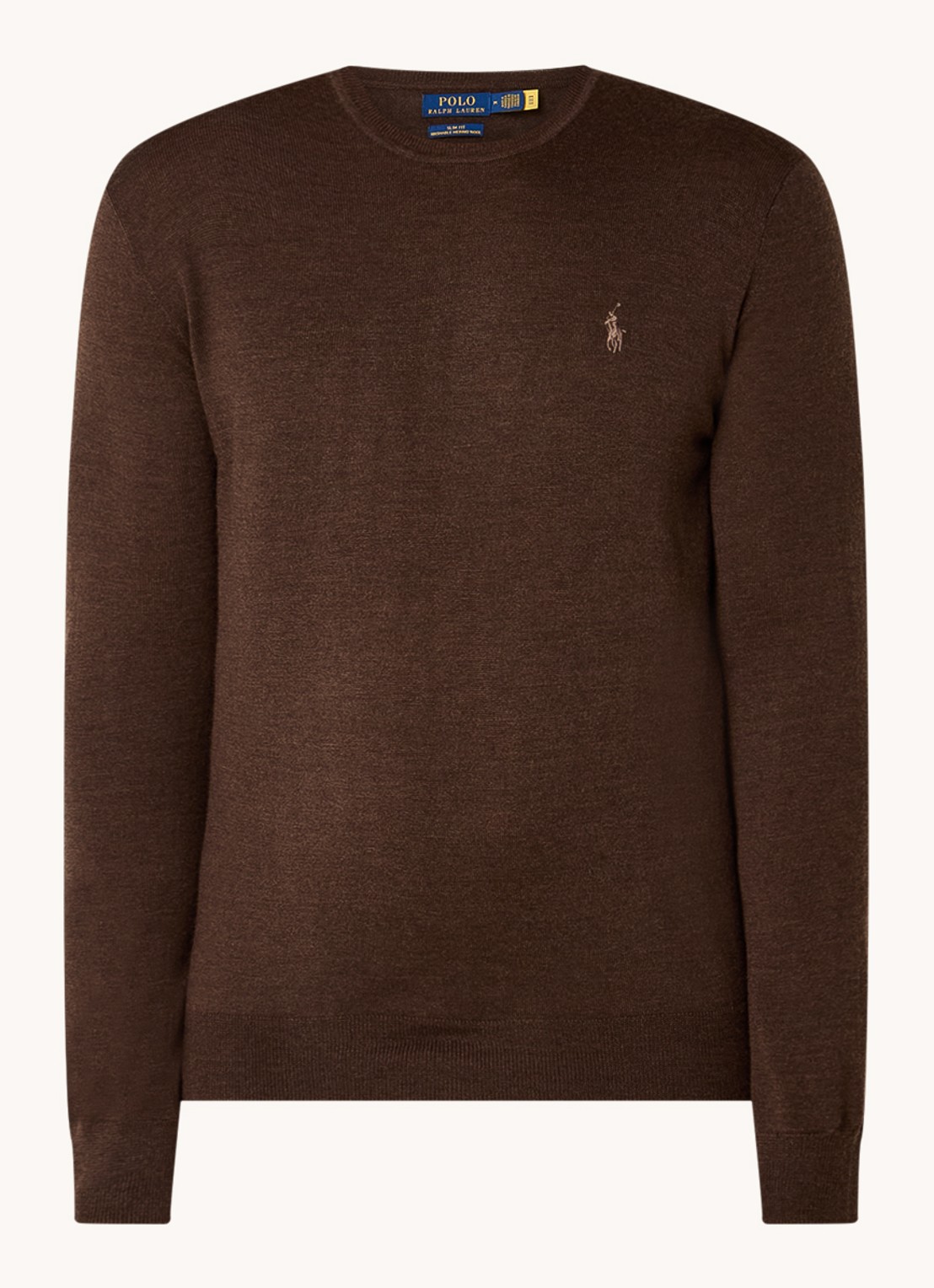 Ralph Lauren Fijngebreide pullover van wol met logo - voorkant 3 chocoladebruin
