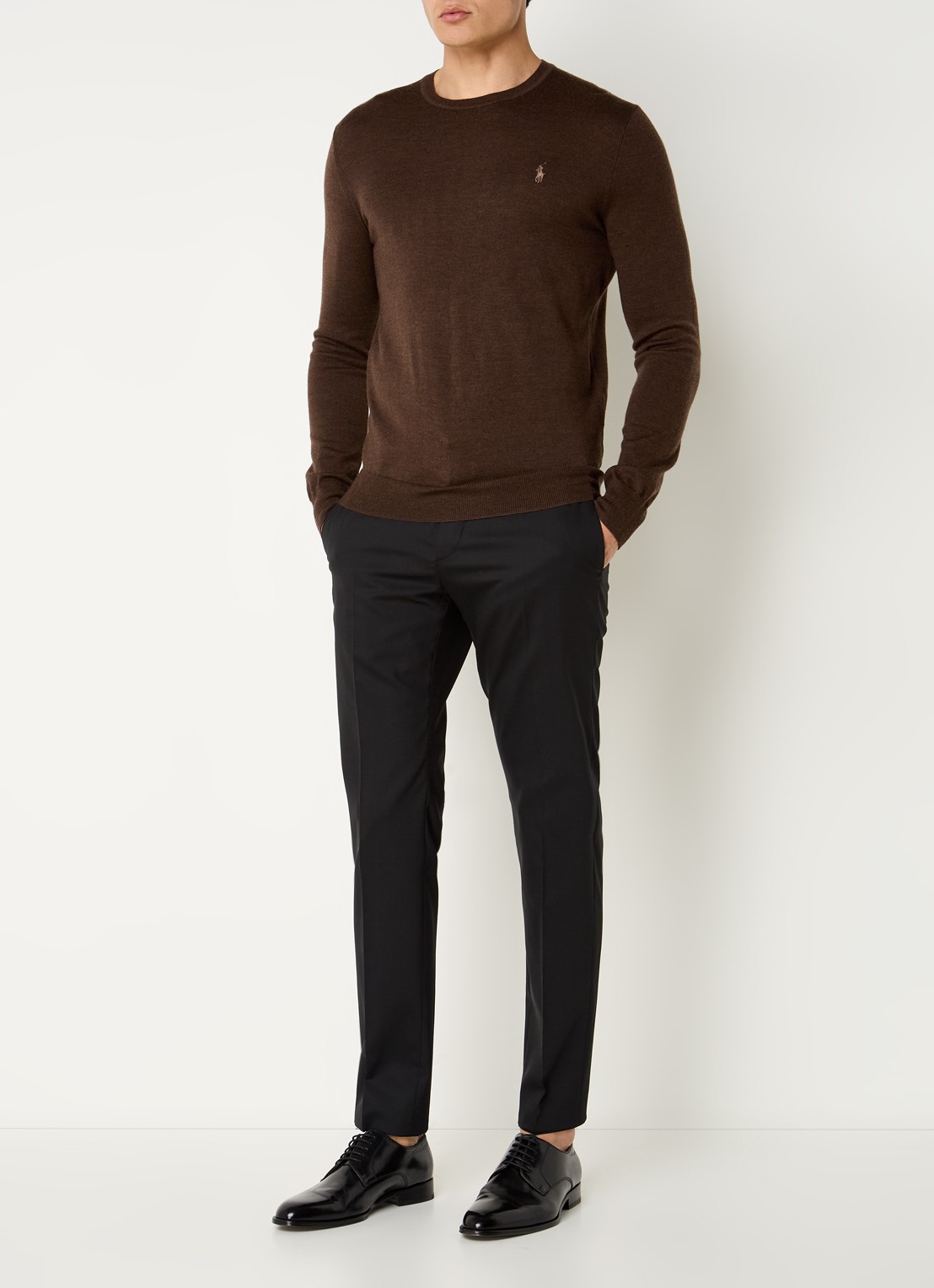 Ralph Lauren Fijngebreide pullover van wol met logo - voorkant 4 chocoladebruin