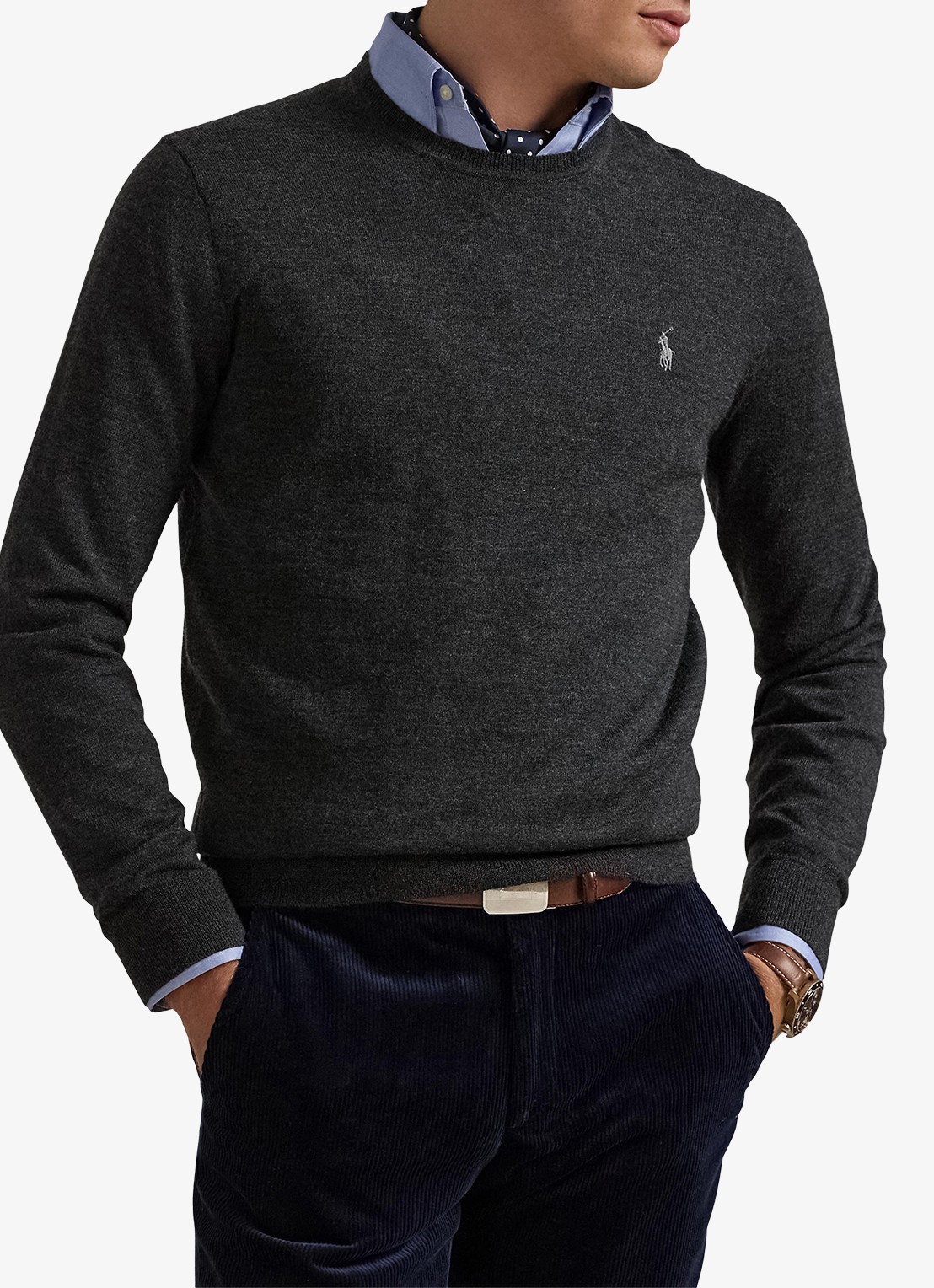 Ralph Lauren Fijngebreide pullover van wol met logo - detail dark granite hthr / donkergrijs
