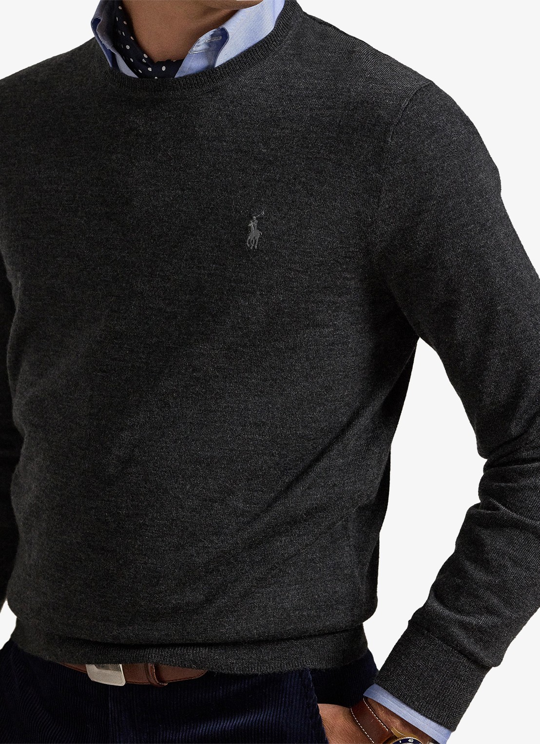 Ralph Lauren Fijngebreide pullover van wol met logo - detail 2 dark granite hthr / donkergrijs