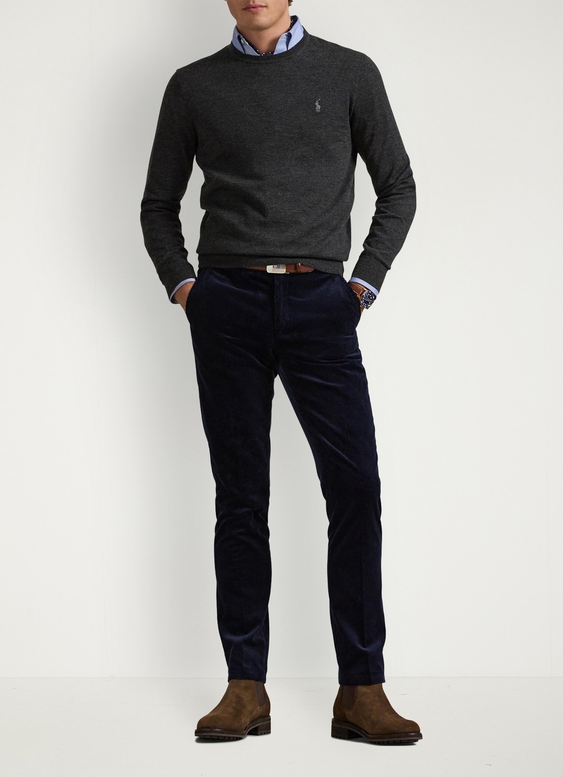 Ralph Lauren Fijngebreide pullover van wol met logo - voorkant 5 dark granite hthr / donkergrijs