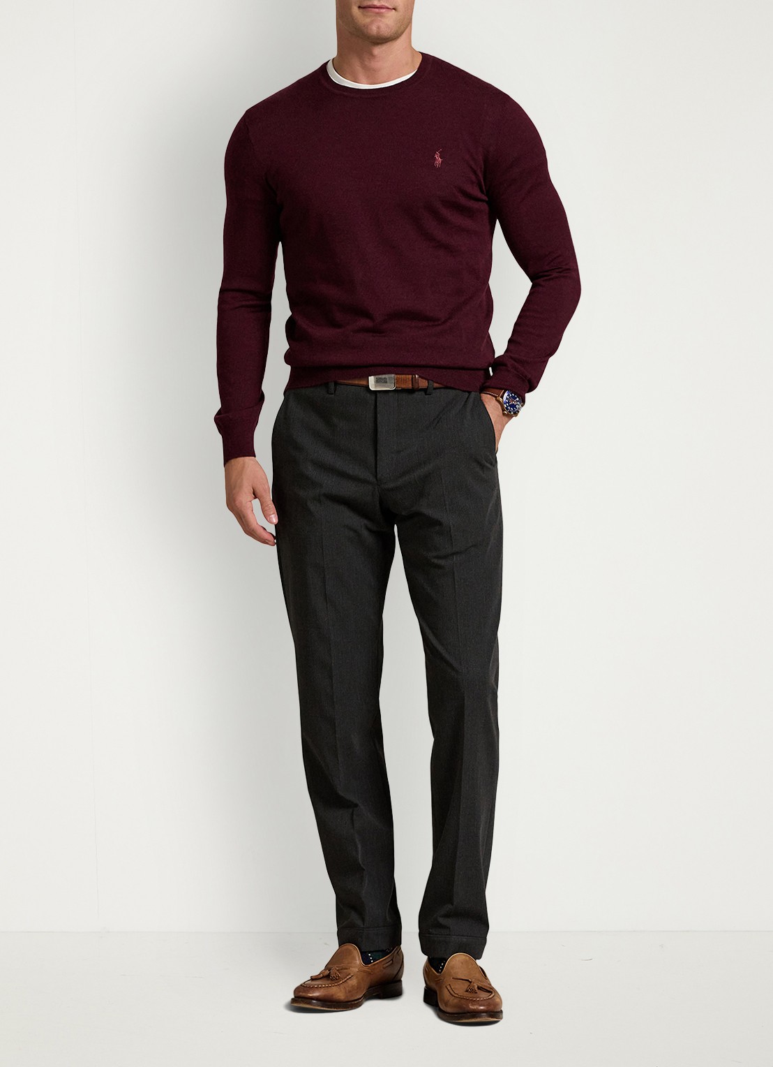Ralph Lauren Fijngebreide pullover van wol met logo - voorkant 2 aged wine heather / wijnrood