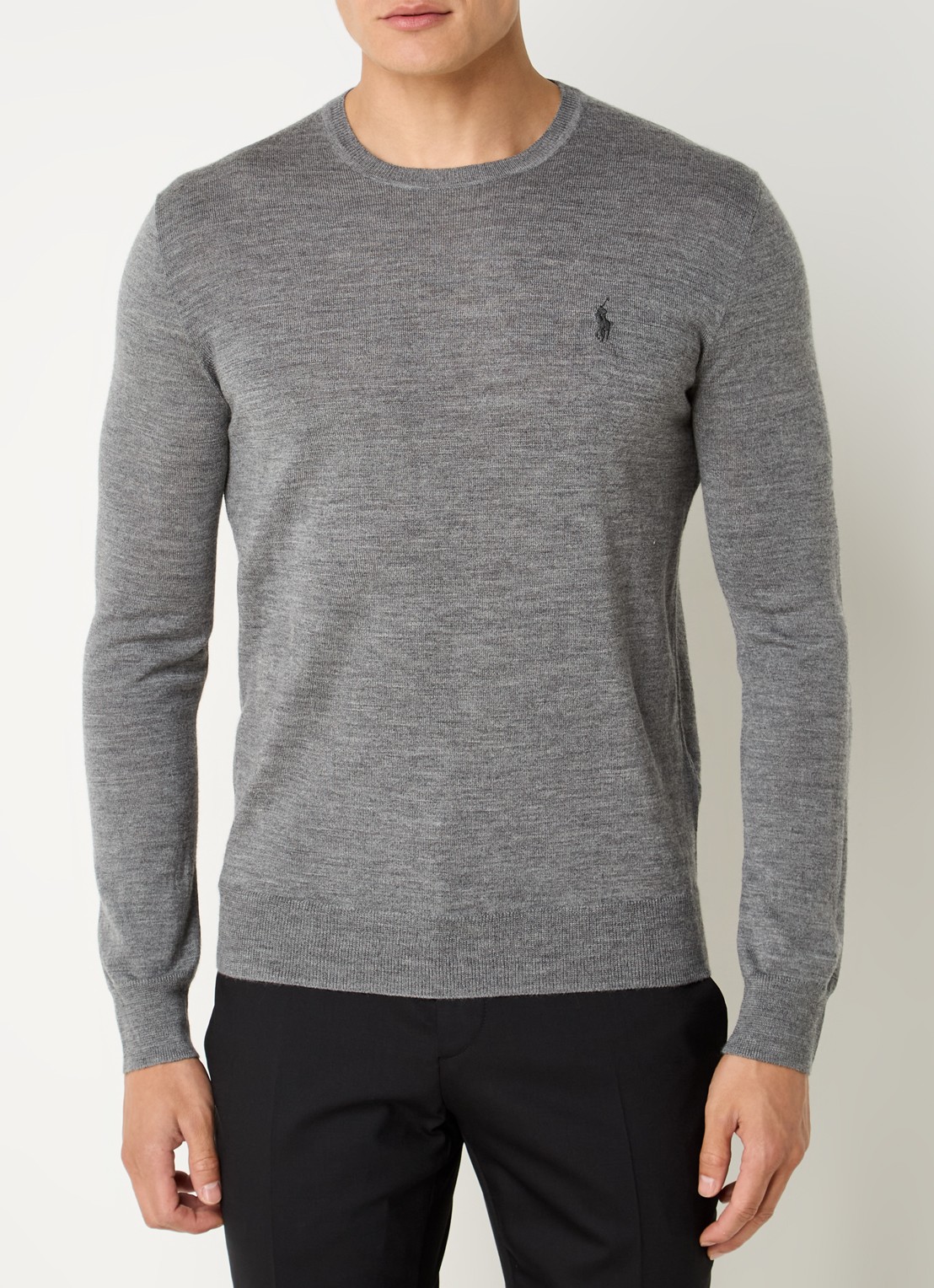Ralph Lauren Fijngebreide pullover van wol met logo - detail lichtgrijs