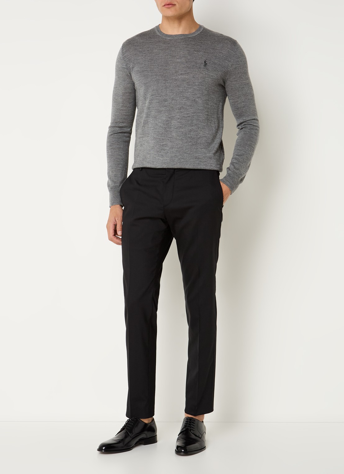 Ralph Lauren Fijngebreide pullover van wol met logo - voorkant 4 lichtgrijs