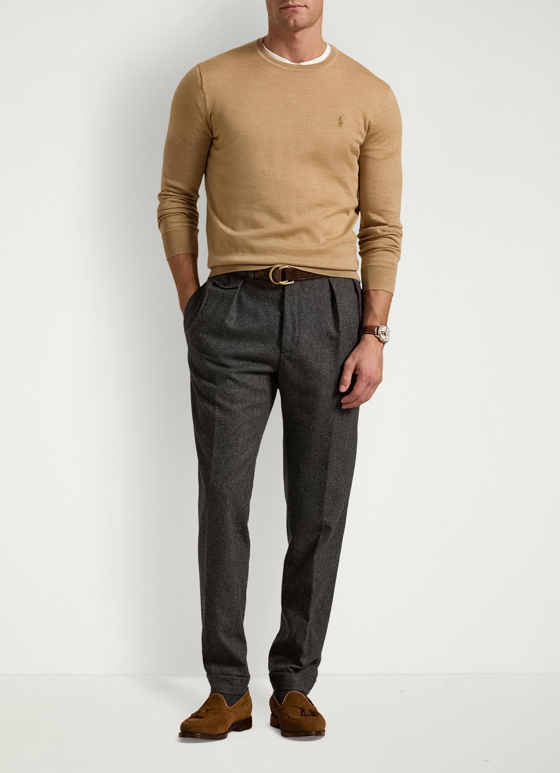 Ralph Lauren Fijngebreide pullover van wol met logo - voorkant 4 camel melange / camel