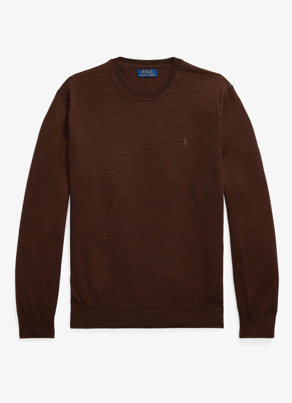 Ralph Lauren Fijngebreide pullover van wol met logo - voorkant burnt brown melange / bruin