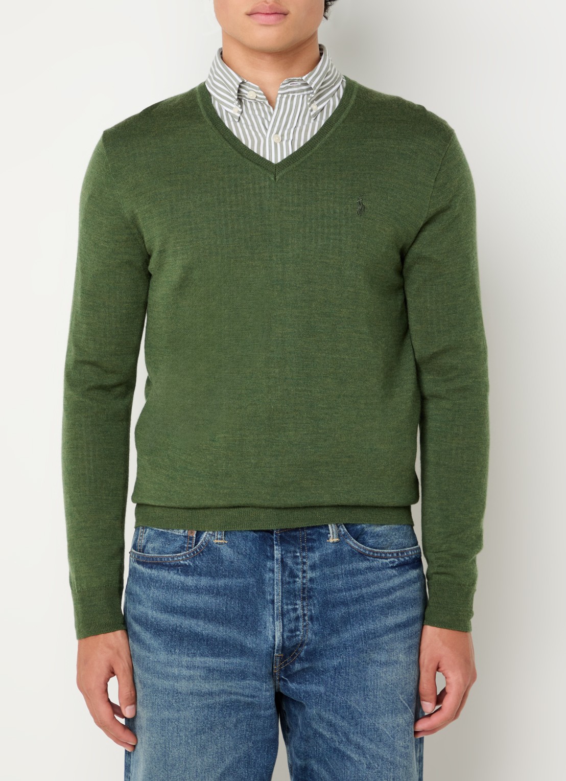 Ralph Lauren Fijngebreide pullover van wol met logoborduring - detail classic olive heather / groen