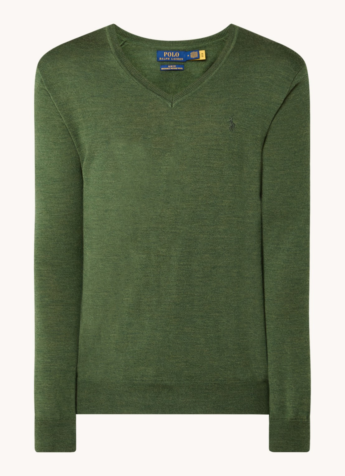 Ralph Lauren Fijngebreide pullover van wol met logoborduring - voorkant 4 classic olive heather / groen