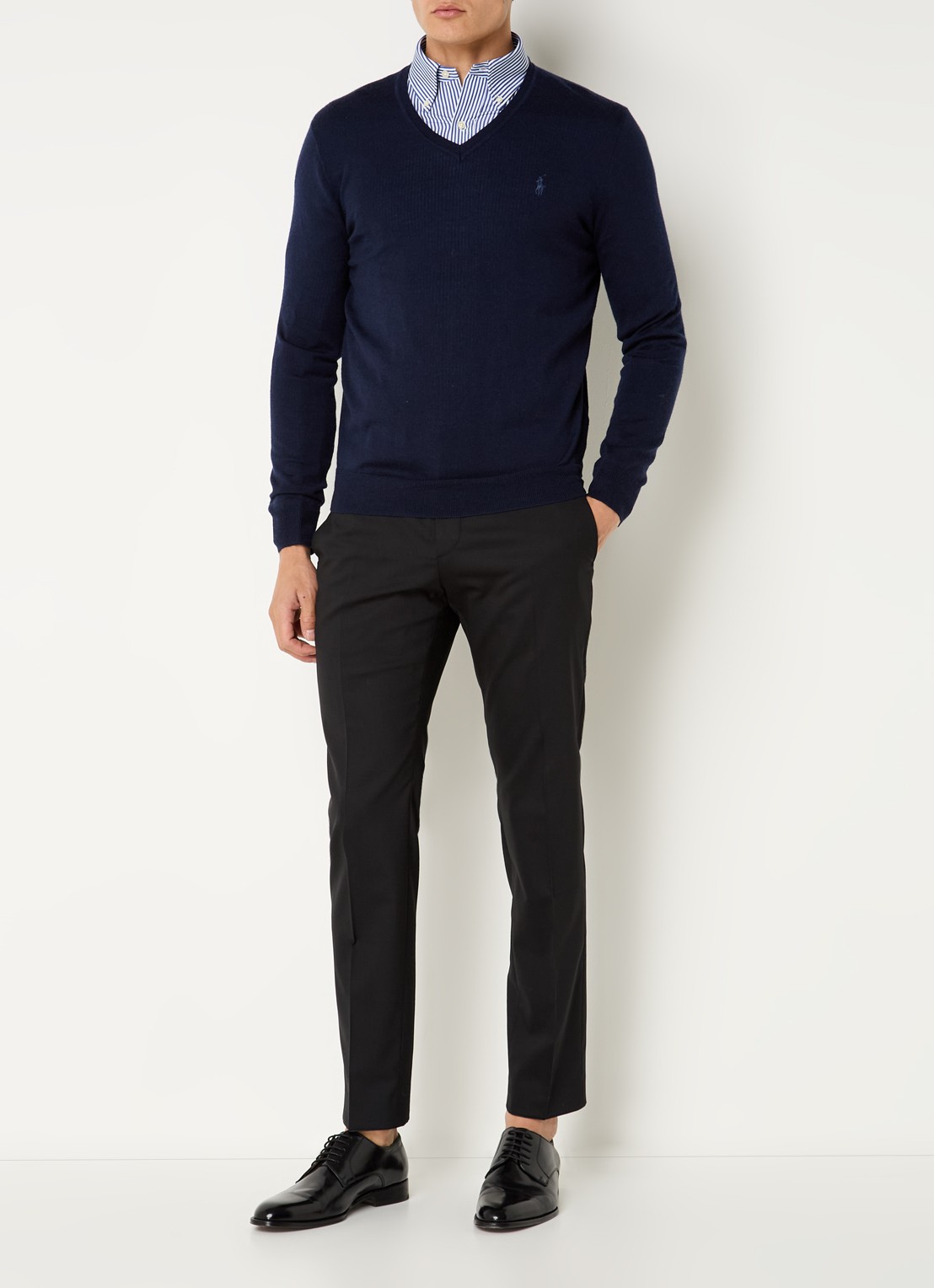 Ralph Lauren Fijngebreide pullover van wol met logoborduring - voorkant 5 blauw