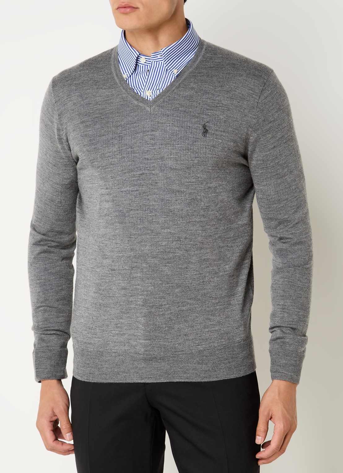 Ralph Lauren Fijngebreide pullover van wol met logoborduring - detail grijs