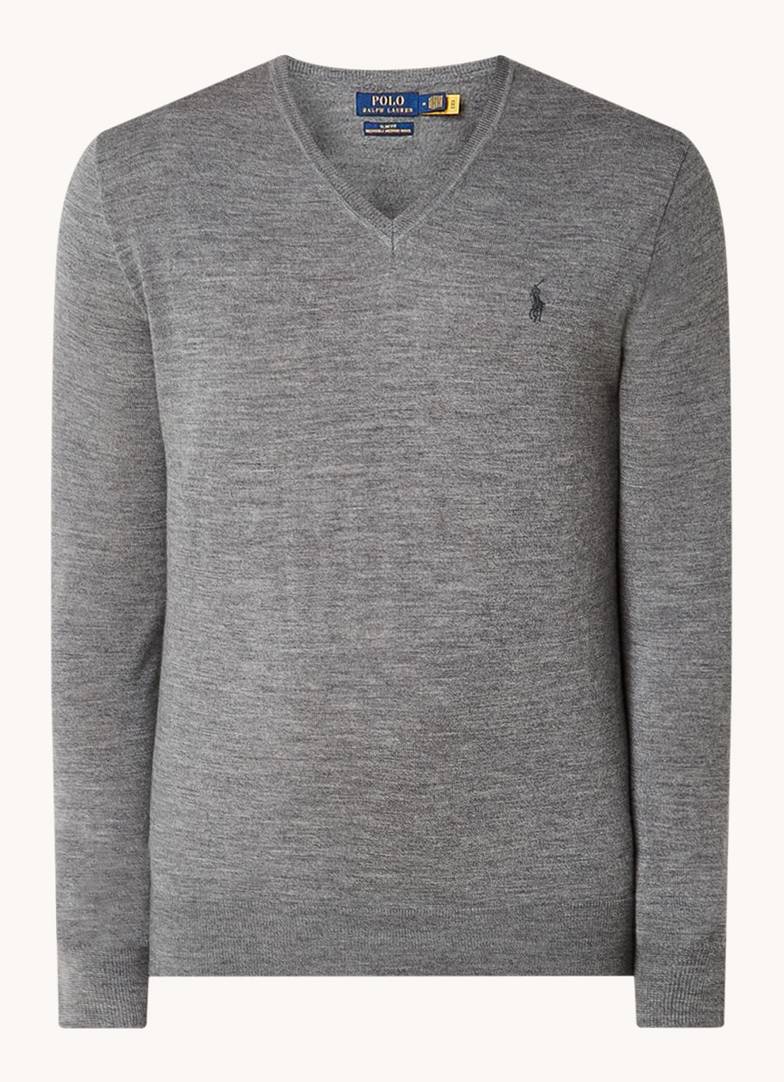 Ralph Lauren Fijngebreide pullover van wol met logoborduring - voorkant 4 grijs