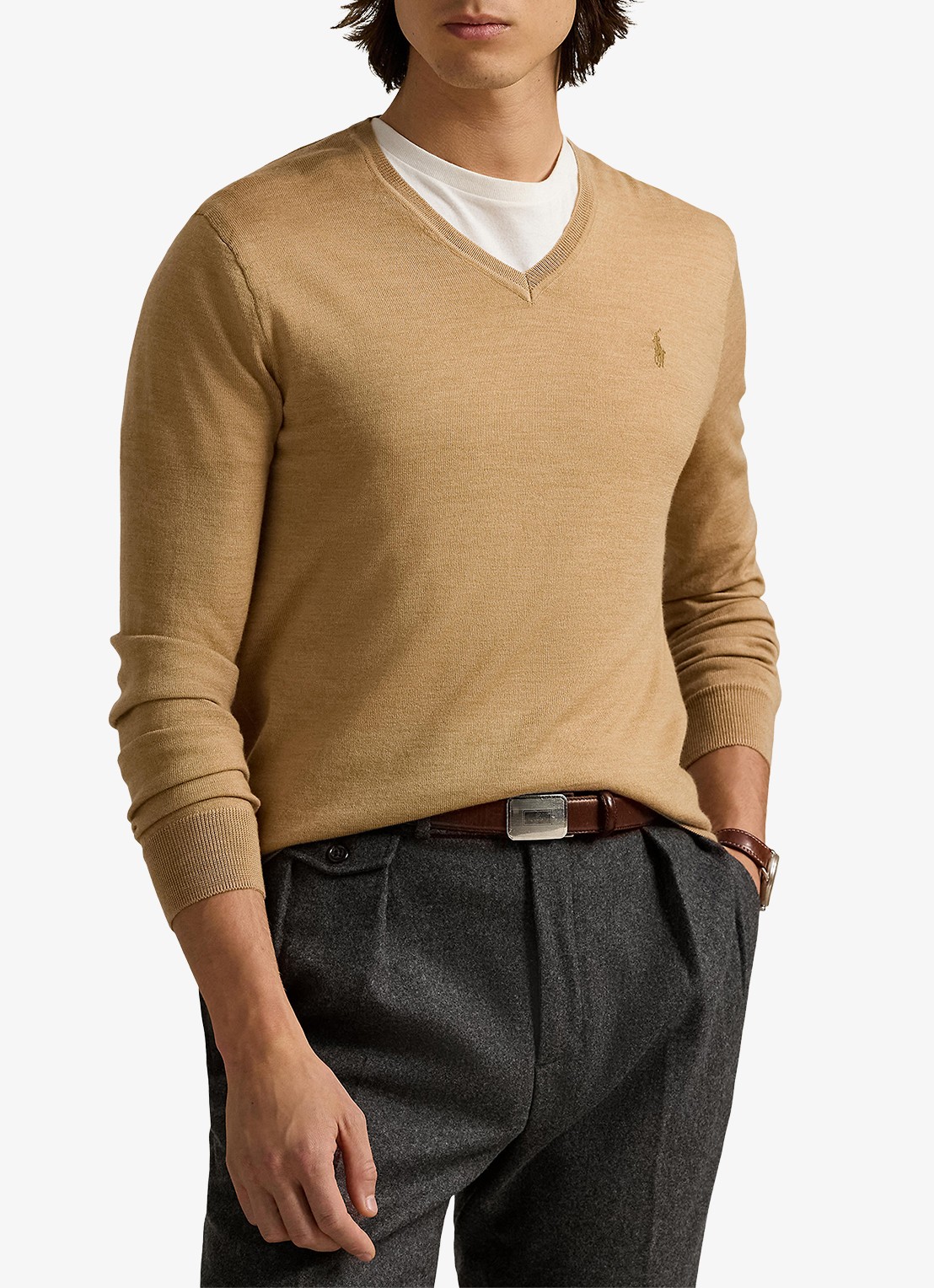Ralph Lauren Fijngebreide pullover van wol met logoborduring - detail 3 camel melange / camel