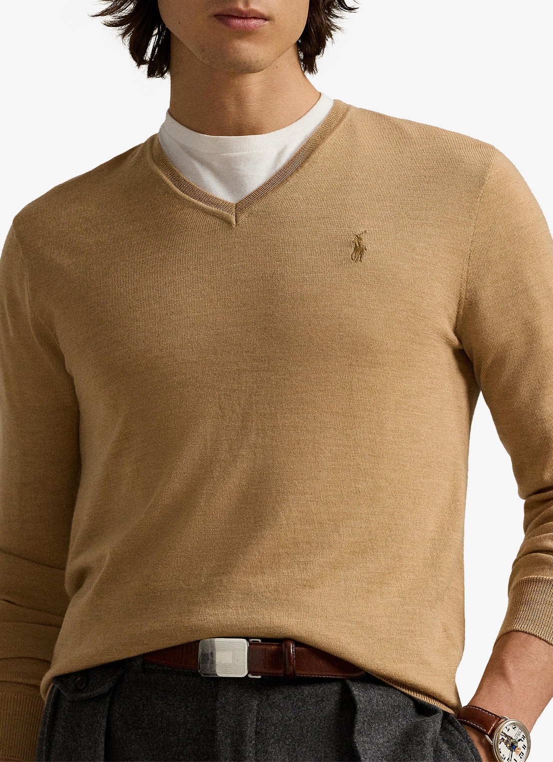 Ralph Lauren Fijngebreide pullover van wol met logoborduring - detail 4 camel melange / camel